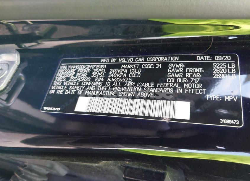 Photo 9 of 2021 Volvo Xc60 T5 MOMENTUM (VIN YV4102DK2M1715161)