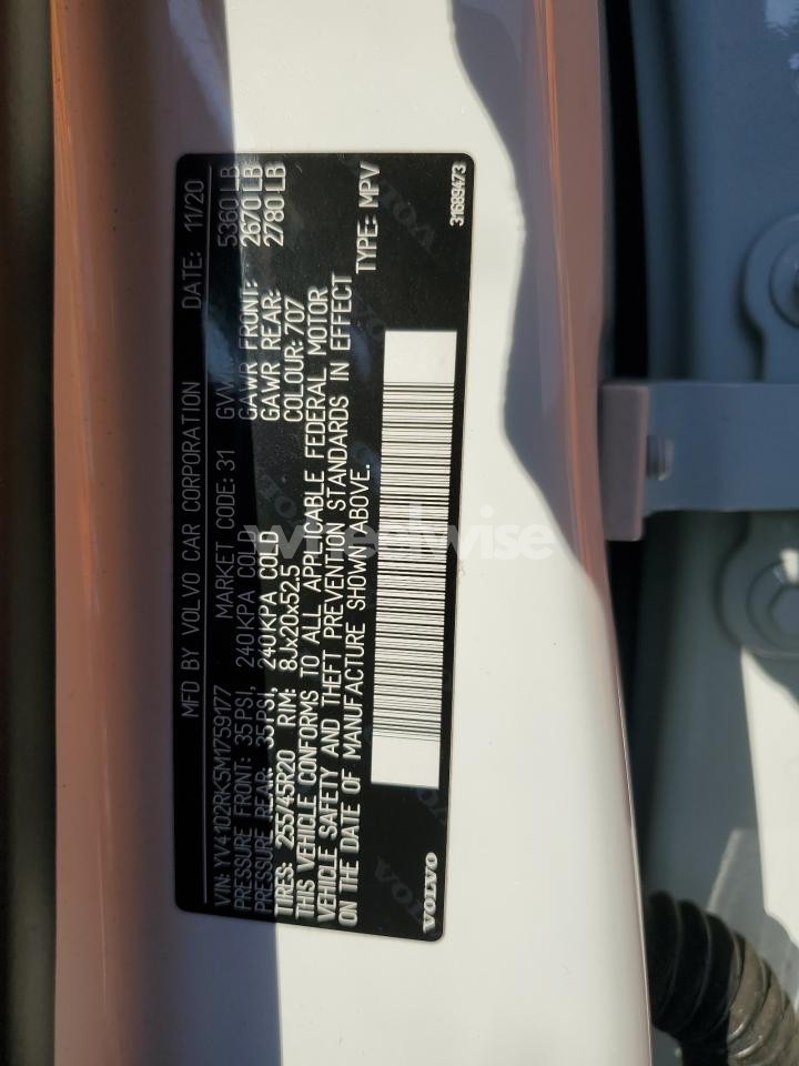 Photo 13 of 2021 VOLVO XC60 T5 MOMENTUM (VIN YV4102RK5M1759177)