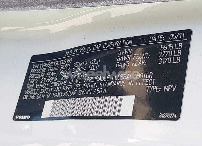 Photo 9 of 2012 Volvo Xc90 3.2/3.2 PLATINUM/3.2 PREMIER PLUS (VIN YV4952CY9C1609380)