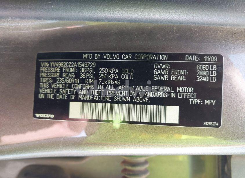 Photo 9 of 2010 Volvo Xc90 3.2 (VIN YV4982CZ2A1549729)