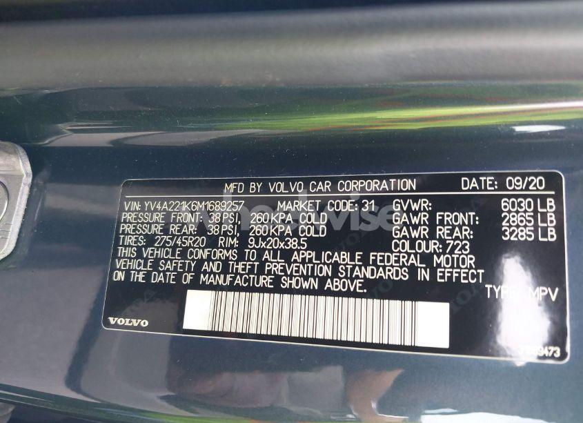 Photo 9 of 2021 Volvo Xc90 T6 MOMENTUM 6 PASSENGER (VIN YV4A221K6M1689257)