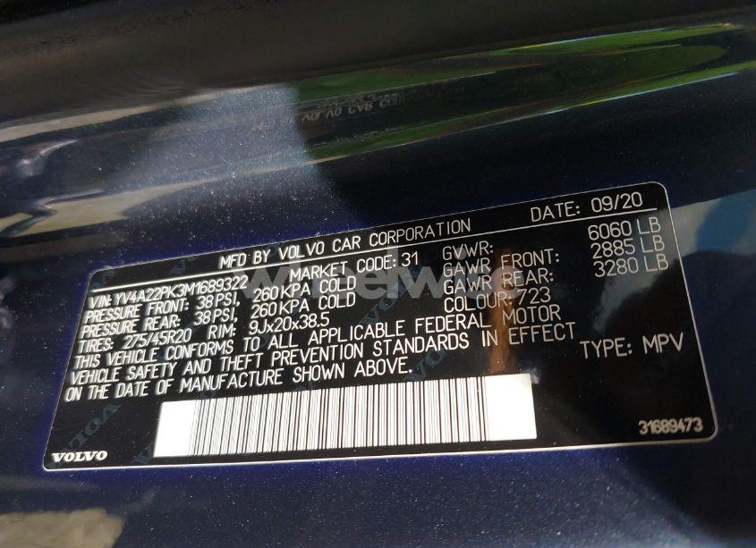 Photo 9 of 2021 Volvo Xc90 T6 MOMENTUM 7 PASSENGER (VIN YV4A22PK3M1689322)