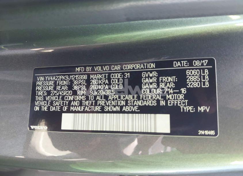 Photo 9 of 2018 Volvo Xc90 T6 MOMENTUM (VIN YV4A22PK9J1215998)