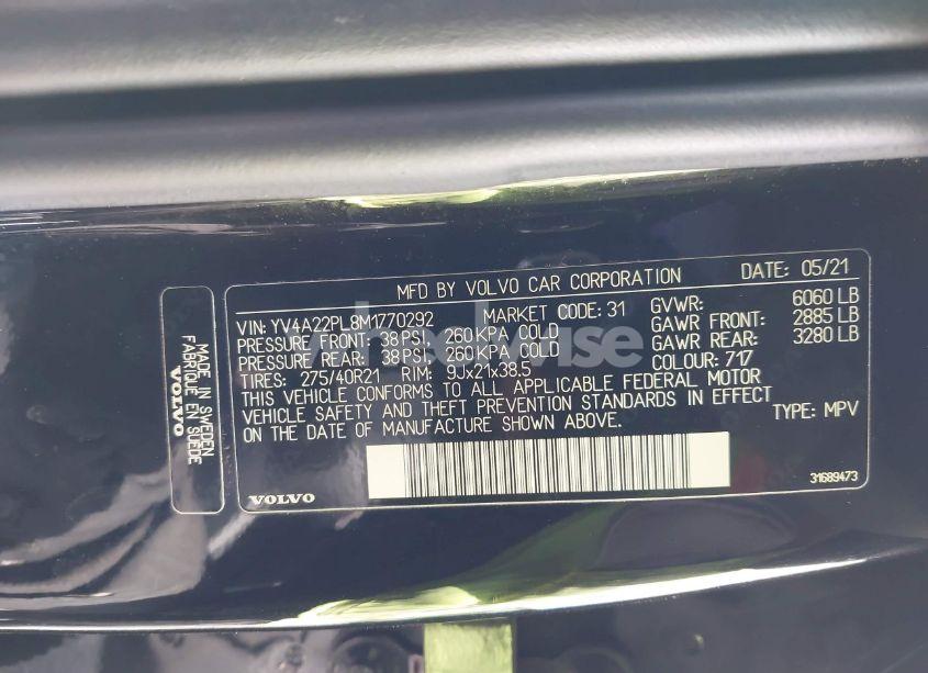 Photo 9 of 2021 Volvo Xc90 T6 INSCRIPTION 7 PASSENGER (VIN YV4A22PL8M1770292)