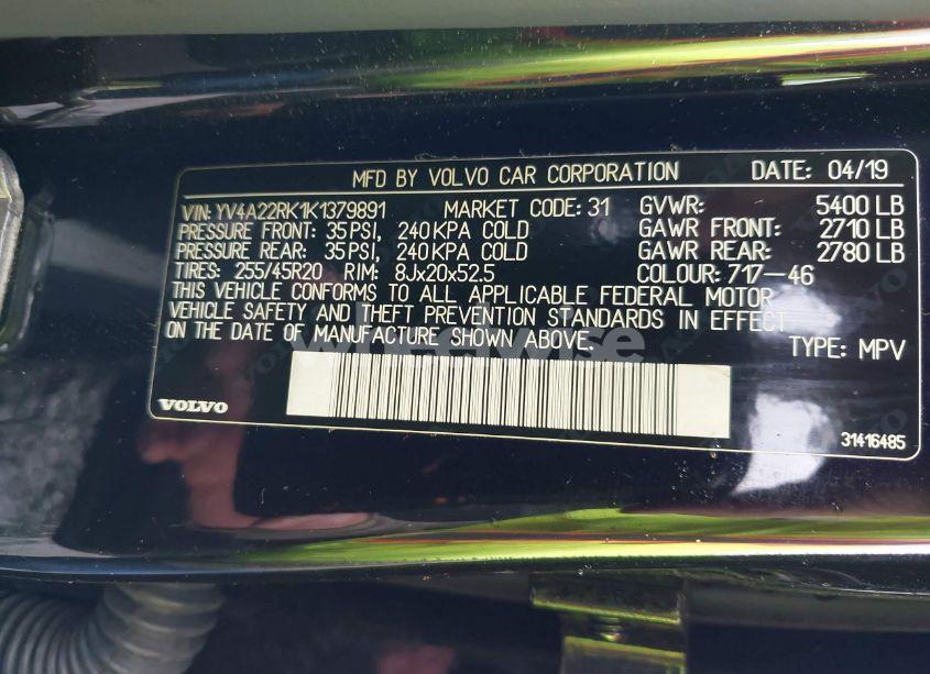 Photo 9 of 2019 Volvo Xc60 T6 MOMENTUM (VIN YV4A22RK1K1379891)