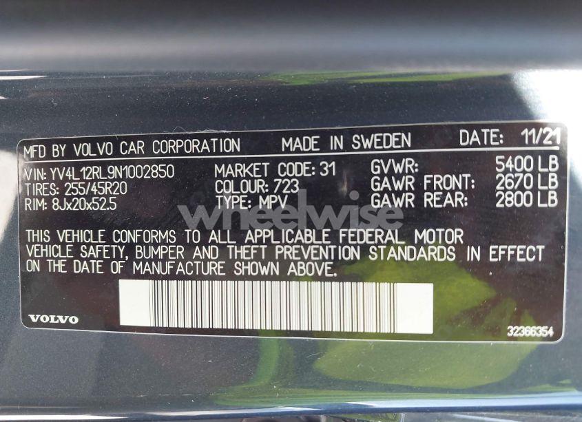 Photo 9 of 2022 Volvo Xc60 B5 INSCRIPTION (VIN YV4L12RL9N1002850)