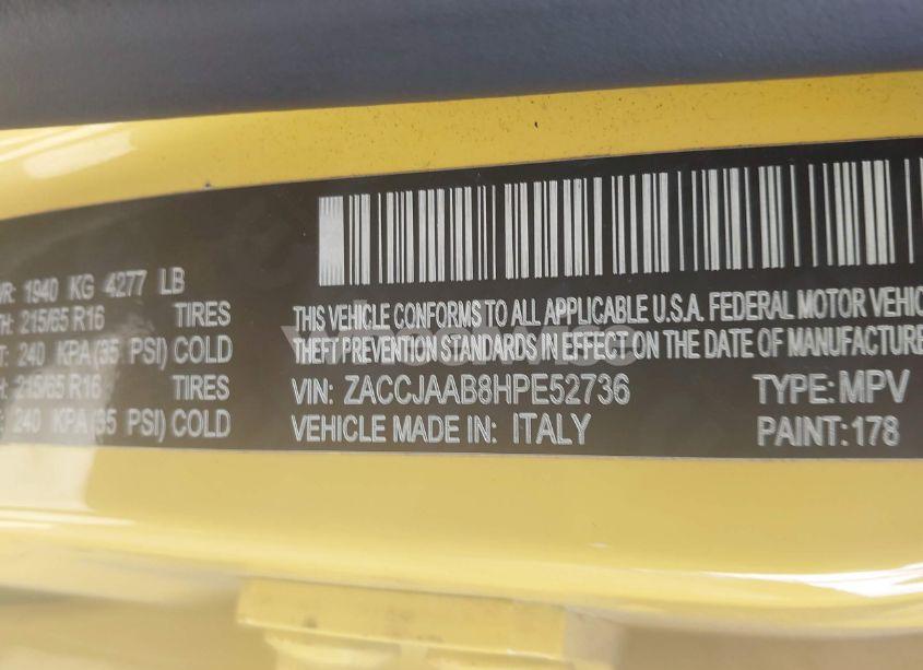 Photo 9 of 2017 Jeep Renegade SPORT FWD (VIN ZACCJAAB8HPE52736)