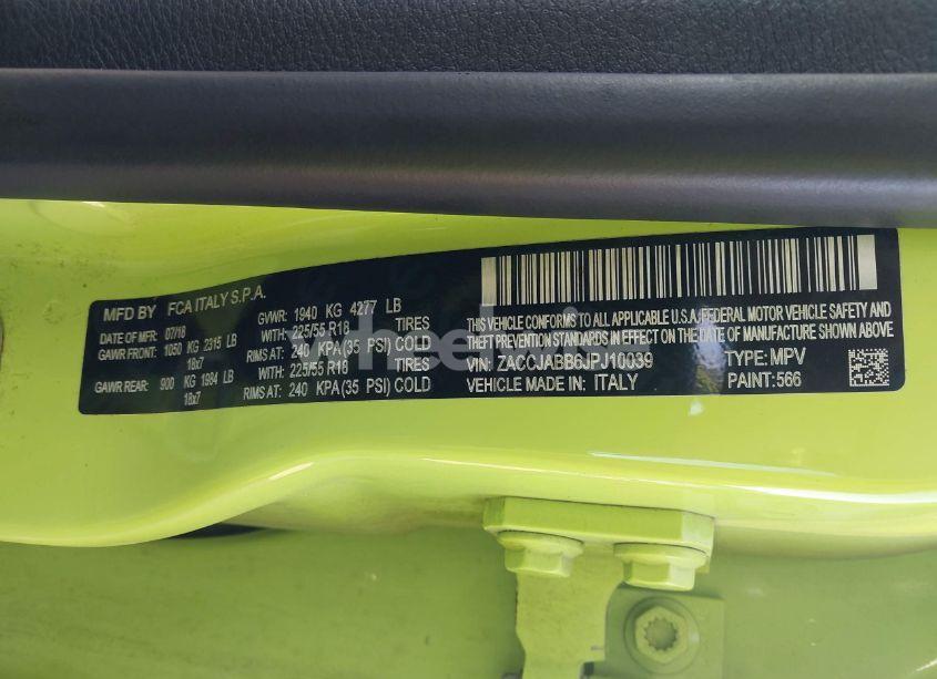 Photo 9 of 2018 Jeep Renegade LATITUDE FWD (VIN ZACCJABB6JPJ10039)