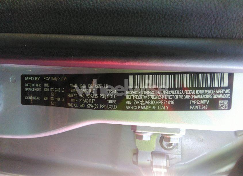 Photo 9 of 2017 Jeep Renegade LATITUDE FWD (VIN ZACCJABBXHPE71416)