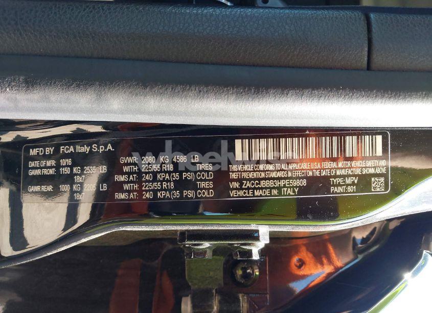 Photo 9 of 2017 Jeep Renegade ALTITUDE 4X4 (VIN ZACCJBBB3HPE59808)