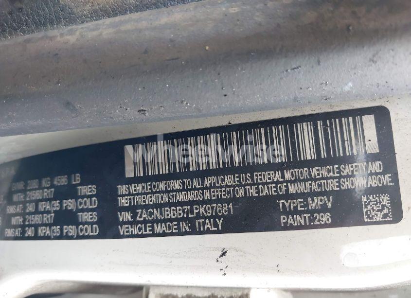 Photo 9 of 2020 Jeep Renegade ALTITUDE 4X4 (VIN ZACNJBBB7LPK97681)