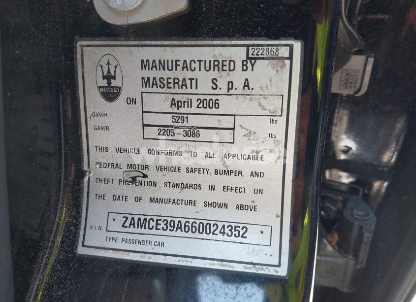 Photo 9 of 2006 Maserati Quattroporte EXECUTIVE GT/SPORT GT (VIN ZAMCE39A660024352)