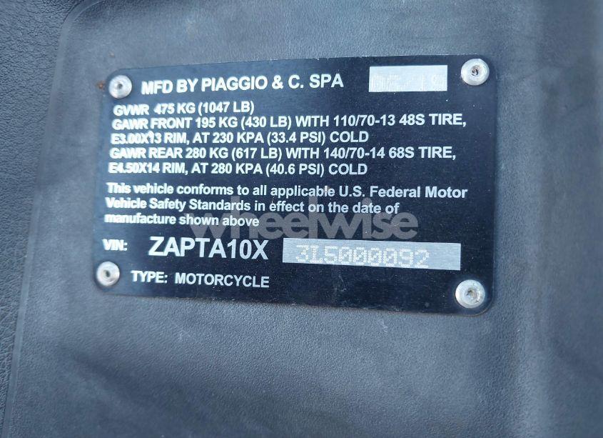 Photo 10 of 2020 Piaggio Mp3 500 (VIN ZAPTA10X3L5000092)