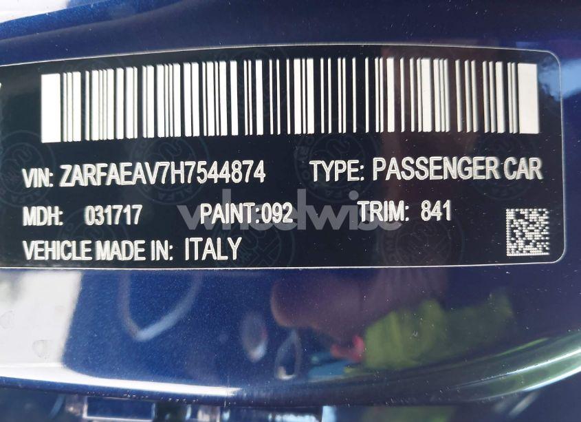 Photo 9 of 2017 Alfa Romeo GIULIA QUADRIFOGLIO RWD (VIN ZARFAEAV7H7544874)