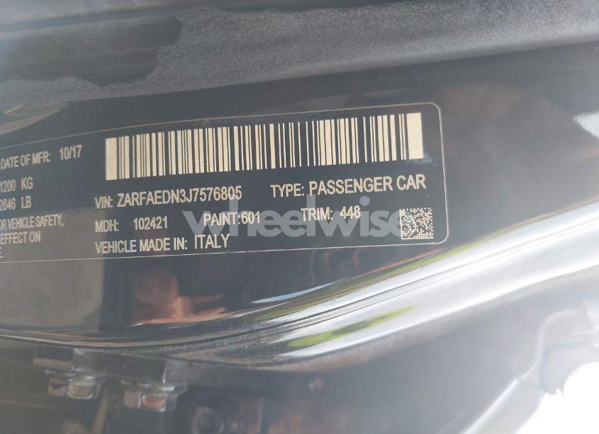 Photo 9 of 2018 Alfa Romeo GIULIA AWD (VIN ZARFAEDN3J7576805)