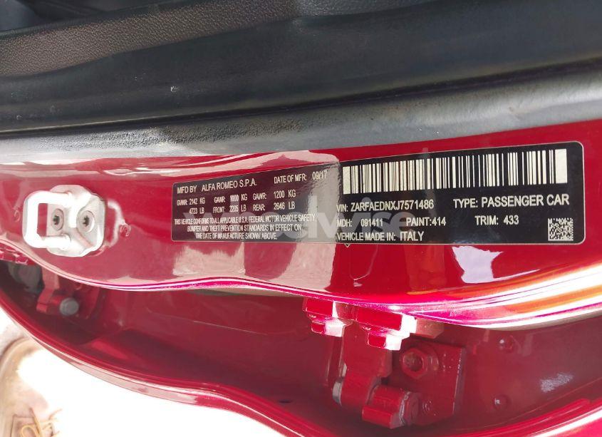 Photo 9 of 2018 Alfa Romeo GIULIA AWD (VIN ZARFAEDNXJ7571486)