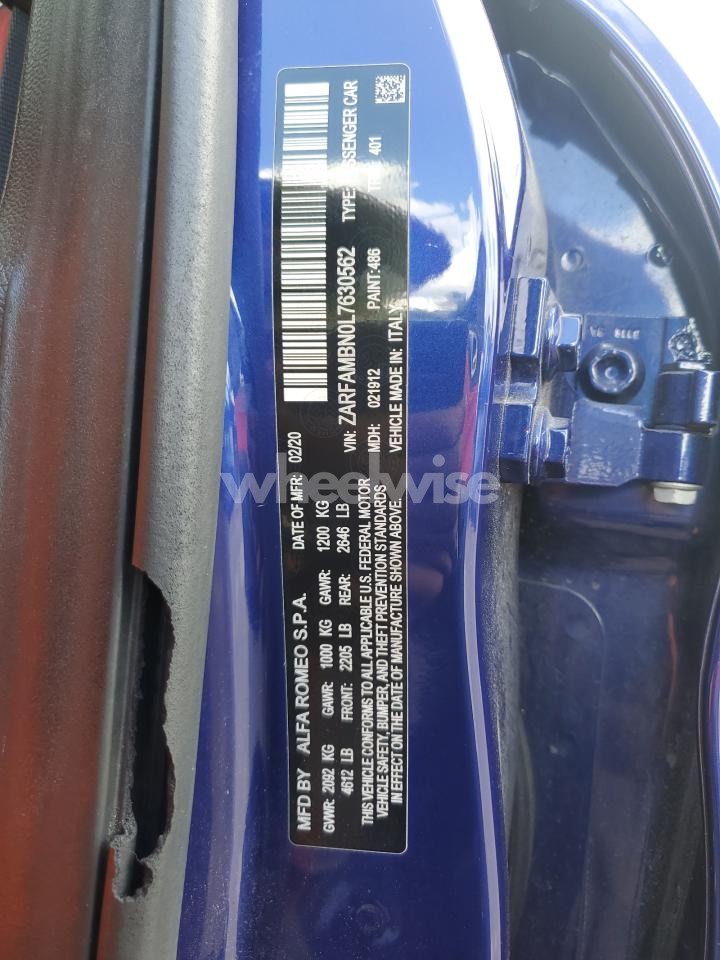 Photo 12 of 2020 ALFA ROMEO GIULIA TI (VIN ZARFAMBN0L7630562)