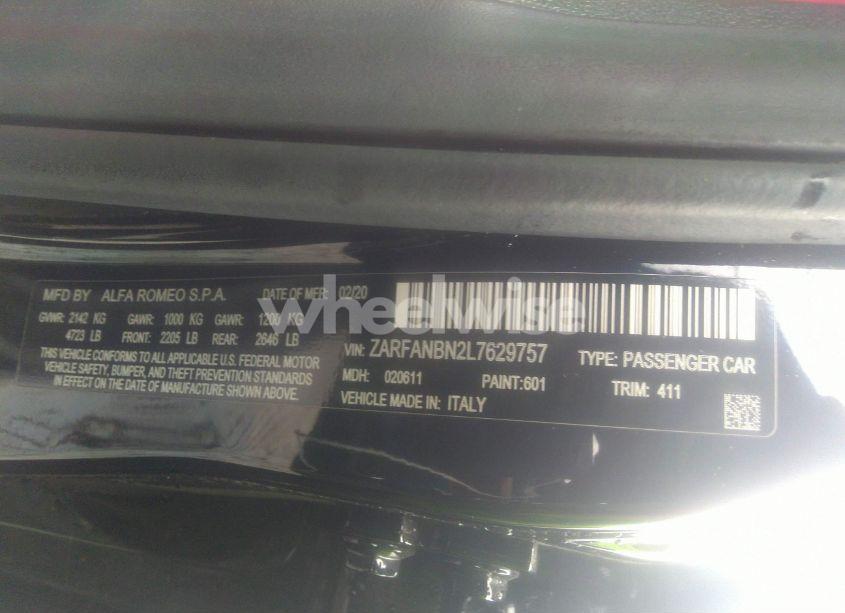 Photo 9 of 2020 Alfa Romeo GIULIA TI AWD (VIN ZARFANBN2L7629757)
