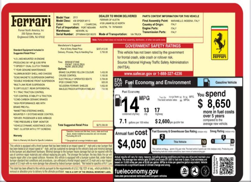 Photo 12 of 2013 Ferrari 458 SPIDER (VIN ZFF68NHA1D0195370)