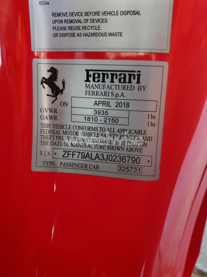 Photo 12 of 2018 FERRARI 488 GTB (VIN ZFF79ALA3J0236790)