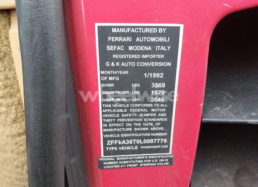 Photo 9 of 1992 Ferrari 348 TS (VIN ZFFKA36T0L0087779)